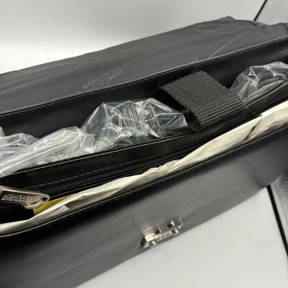 Kenneth Cole Reaction Leather Laptop Case Briefcase Black NWT W/ Strap & lock